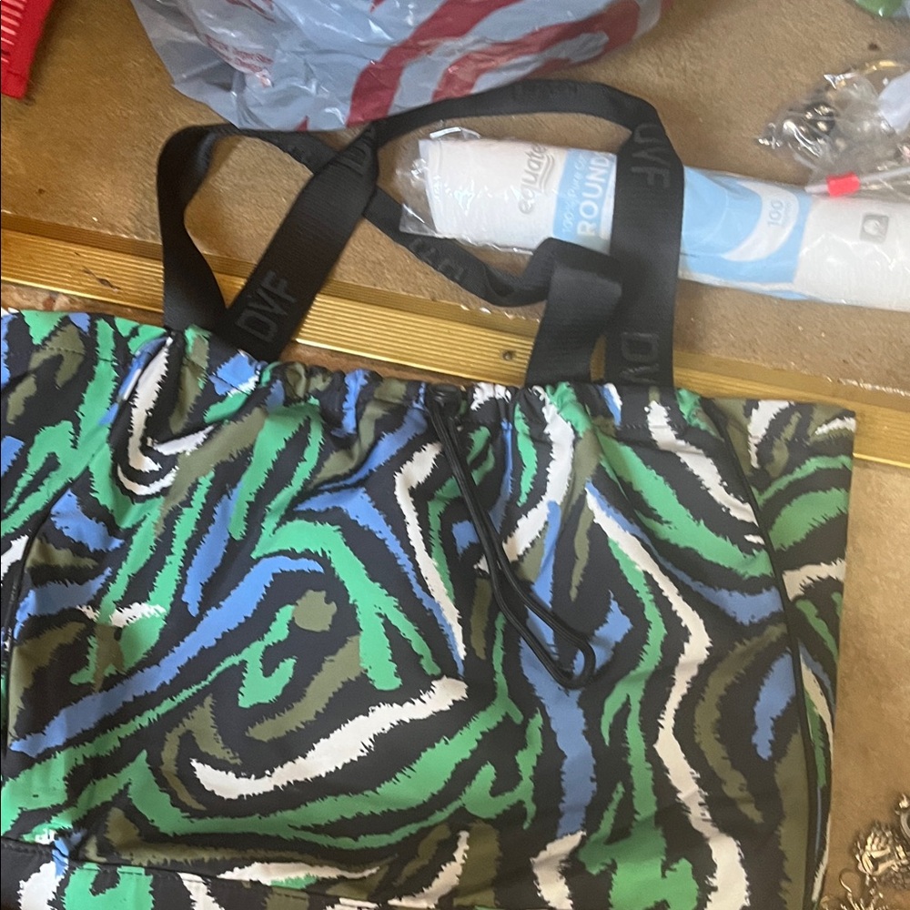 Diane Von Furstenberg Green and Blue Patterned Tote